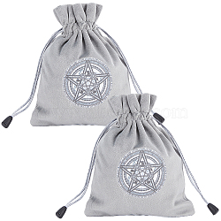 2Pcs Star Pattern Tarot Card Storage Bag, Velvet Tarot Drawstring Bags, for Witchcraft Wiccan Altar Supplies, Rectangle, Dark Gray, 180x140mm(TP-CN0001-08A)