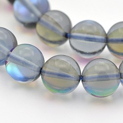Round Synthetic Moonstone Beads Strands, Holographic Beads, Dyed, Light Steel Blue, 8mm, Hole: 1mm, about 45~47pcs/strand, 14~15 inch(G-M210-8mm-05)