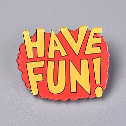 Acrylic Badges Brooch Pins, Cute Lapel Pin, for Clothing Bags Jackets Accessory DIY Crafts, Word Have Fun, Red, 34.5x42x8.5mm, Pin: 0.8mm(JEWB-E676-33)