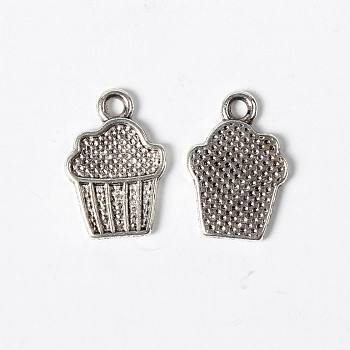 Tibetan Style Alloy Drink Charms, Cupcake, Cadmium Free & Nickel Free & Lead Free, Antique Silver Color, Size: about 16mm long, 11mm wide, 2mm thick, hole: 1.5mm