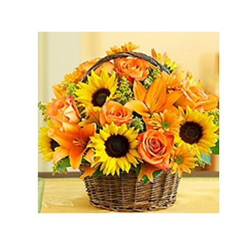 A Basket of Sunflower DIY Diamond Painting Kits, Including Resin Rhinestones, Diamond Sticky Pen, Tray Plate and Glue Clay, Gold, Painting: 300x300mm
