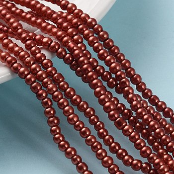 Glass Pearl Beads Strands, Pearlized, Round, Chocolate, 3~4mm, Hole: 1mm, about 190~200200pcs/strand, 25.59 inch(65cm)