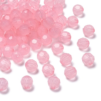 Transparent Acrylic Beads, Imitation Jade, Milk Pink, Faceted Round, 8mm in diameter, hole: 1mm, about 1800pcs/500g