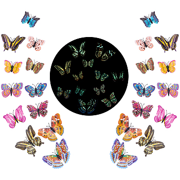 ARRICRAFT PVC Luminous Butterfly Wall Decorations, Ornament Accessories, 3D Butterfly, Mixed Color, 4.3~8.3x6~12x0.5~0.6cm, 12pcs/set