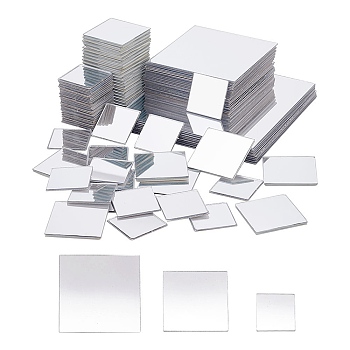 Elite Acrylic Self Adhesive Mirror Wall Stickers, Mirror Tiles, Square, Mixed Color, 20.5~75x20.5~75x0.8~1.5mm, 70pcs/box