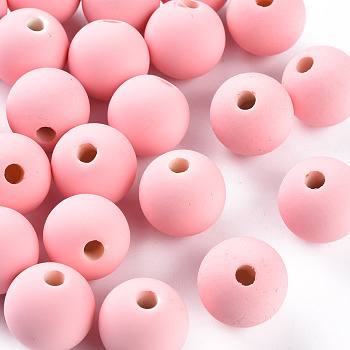 Acrylic Beads, Rubberized Style, Half Drilled, Round, Pink, 16mm, Hole: 3.5mm