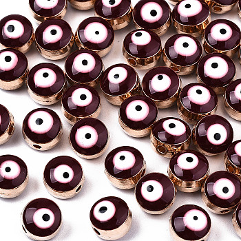 Alloy Enamel Beads, Evil Eye, Dark Red, 8x6~7mm, Hole: 1mm