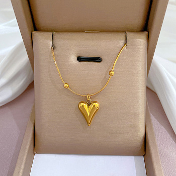 304 Stainless Steel Heart Pendant Necklaces, with 201 Stainless Steel Satellite Chains, Golden, 18.35 inch(46.6cm)