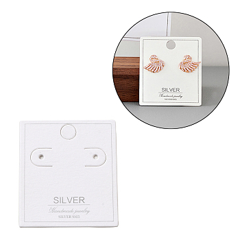 100Pcs Paper Jewelry Clip-on Earring Display Cards, Rectangle, White, 4.3x3.8x0.05cm, Hole: 1.5~6mm