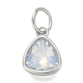 304 Stainless Steel Cubic Zirconia Pendant, Triangle, Stainless Steel Color, WhiteSmoke, 12.5x9.5x5mm, Hole: 5mm