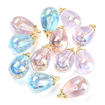 Transparent Acrylic Beads, with Alloy Findings, Teardrop, Mixed Color, 22x13mm, Hole: 1mm