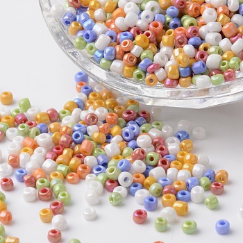 8/0 Opaque Colors Rainbow Plated Round Glass Seed Beads, Mixed Color, 2.5~3.5x2~2.5mm, Hole: 0.8~1mm, about 12100pcs/450g