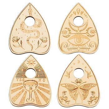 4 Patterns Heart Mini Wooden Crystal Sphere Display Stand, Witch Stuff Wiccan Altar Decor Witchy Supplies Small Tray, for Witchcraft, Blanched Almond, 8.2x6.2cm, 4pcs/set