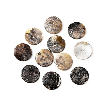 Natural Akoya Shell Buttons, 2-hole, Flat Round, Seashell Color, 25~25.5x1.4~1.6mm, Hole: 2mm