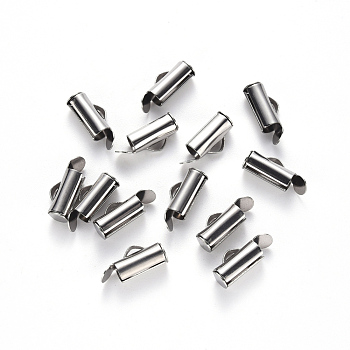 304 Stainless Steel Slide On End Clasp Tubes, Slider End Caps, Stainless Steel Color, 6x10x4mm, Hole: 3x1.5mm, Inner Diameter: 3mm