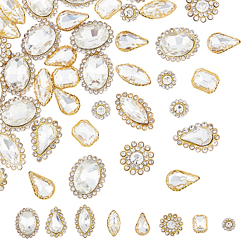 160Pcs 8 Style Sew on Rhinestone, Transparent Glass Rhinestone, with Iron Prong Settings, Faceted, Teardrop & Horse Eye & Rectangle Octagon & Flower & Oval, Crystal, 8~20x8~14x4~7mm, Hole: 0.9~1.2mm, 20pcs/style