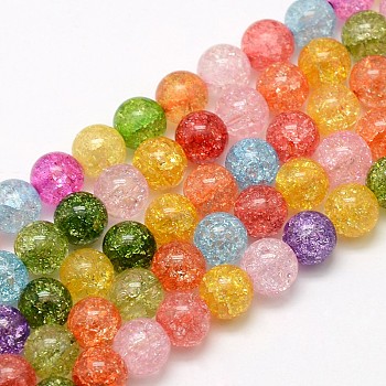 Synthetic Crackle Quartz Round Beads Strands, Dyed & Heated, Mixed Color, 6mm, Hole: 1mm, about 73pcs/strand, 16.14 inch