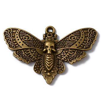 Zinc Alloy Pendants, Butterfly with Skull Charm, Antique Bronze, 27x42.5x3mm, Hole: 2mm