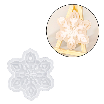 Christmas Theme DIY Silicone Pendant Molds, Resin Casting Molds, White, Snowflake, 95x83x6mm, Hole: 5mm