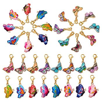 Alloy Enamel Pendant Decoration, 304 Stainless Steel Lobster Clasp Charms, for Keychain, Purse, Backpack Ornament, Butterfly, 32~37mm, 16pcs/set