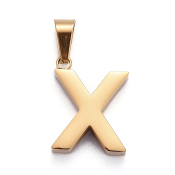 Ion Plating(IP) 304 Stainless Steel Letter Pendants, Manual Polishing, Alphabet, Golden, Letter.X, 18x13.5x4mm, Hole: 6.5x3.5mm