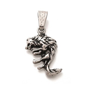 304 Stainless Steel Pendants, Wolf Charm, Antique Silver, 31.5x19x4.5mm, Hole: 9.5x4.5mm