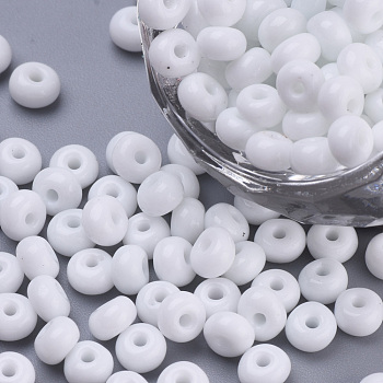 Baking Paint Glass Seed Beads, Round, White, 4~4.5x3mm, Hole: 1~1.2mm, about 4500pcs/bag, about 450g/bag