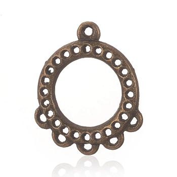Tibetan Style Alloy Cabochon Connector Open Back Settings, Flat Round, Antique Bronze, Tray: 20mm, 27.5x23x2mm, Hole: 1mm