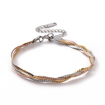 304 Stainless Steel Braided Cuban Link Chain Bracelet for Women, Multi-color, 6-1/4~6-5/8 inch(16~16.9cm)