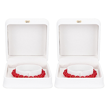 Square PU Leather Bracelet Box, Jewelry Storage Gift Case for Bracelet & Bangle, White, 9.35x9.4x5.4cm