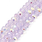Baking Paint Transparent Glass Beads Strands, Imitation Opalite, Faceted, AB Color Plated, Round, Lavender, 4.5x4mm, Hole: 0.9mm, about 110~115pcs/strand, 39~40cm(DGLA-A034-J4mm-B07)