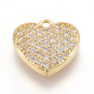 Brass Micro Pave Cubic Zirconia Charms, Heart, Clear, Golden, 11.5x12x3mm, Hole: 1.2mm(KK-O112-08G)