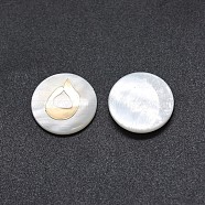 Shell Cabochons, with Resin, Flat Round with Arabic Alphabet, White, 12~12.5x2~2.5mm(SSHEL-E568-B07)