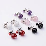 Dangling Natural Gemstone Ear Studs, with Metal Findings, Platinum, 20mm, Pin: 0.7mm(EJEW-JE02186)