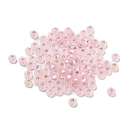 Frosted Silver Lined Glass Seed Beads, Round Hole, Round, Pink, 3x2mm, Hole: 1mm, 787pcs/bag(GLAA-Q096-02F)