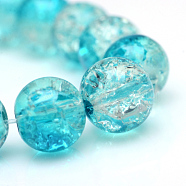 Baking Painted Crackle Glass Bead Strands, Round, Dark Turquoise, 6mm, Hole: 1.3~1.6mm, about 133pcs/strand, 31.4 inch(CCG-S001-6mm-06)