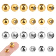 24Pcs 4 Style 201 & 202 Stainless Steel Beads, with Rubber Inside, Slider Beads, Stopper Beads, Rondelle, Golden & Stainless Steel Color, 6~8x4.5~6mm, Hole: 1.2~2mm, 6pcs/style(STAS-UN0043-18)