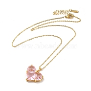 Pink Cubic Zirconia Pendant Necklace, Golden Brass Jewelry for Women, Heart Pattern, Heart: 19.5x21.5x7mm, 16.54 inch(42cm) (NJEW-H161-01A)