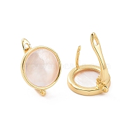 Rack Plating Brass Hoop Earring Findings with Latch Back Closure, with Natural White Shell and Horizontal Loop, Flat Round, Golden, 16x14x11mm, Hole: 1.2mm, Pin: 0.9mm(KK-D086-08G)