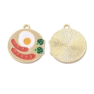 Alloy Enamel Pendants, Golden, Flat Round with Sausage with Poached Eggs Charm, Salmon, 22x20x1mm, Hole: 2mm(ENAM-D046-38G)