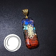 Natural & Synthetic Mixed Gemstone Rectangle Pendant Necklace, Chakra Theme Necklace(DP0234-1)