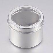 Round Aluminium Tin Cans, Aluminium Jar, Storage Containers for Jewelry Beads, Candies, with Slip-on Lid and Clear Window, Platinum, 6x4.65cm, Capacity: 60ml(2.02 fl. oz)(CON-L007-01-60ml)