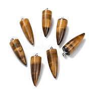 Natural Tiger Eye Pendants, with Platinum Brass Findings, Bullet, 32~35x10~11mm, Hole: 7X3mm(G-D040-01P-B05)