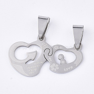 201 Stainless Steel Split Pendants, Quote Pendants, for Lovers, Heart with Heart, with Word, Stainless Steel Color, 17x31x1mm, Hole: 8x4mm(STAS-T048-31)