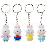 Iron Keychains, with Plastic Cartoon Pendants, Rabbit, 10cm(KEYC-JKC00750-01)