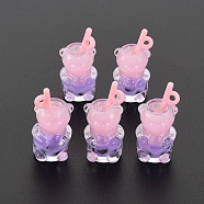 Resin Pendants, with Polymer Clay inside, Imitation Bubble Tea/Boba Milk Tea, with Acrylic Cup, Bear, Pink, 27.5~29.5x14x13mm, Hole: 1.8mm(RESI-T052-01A)