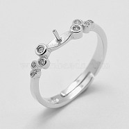 Adjustable 925 Sterling Silver Ring Components, For Half Drilled Beads, with Cubic Zirconia, Size 6, Platinum, 16mm, pin: 0.6mm(STER-K038-035P)