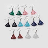 Natural & Synthetic Gemstone Dangle Earrings, with Platinum Tone Brass Findings, Triangle, 38mm, Pin: 0.7mm(EJEW-F162-G)