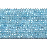 Cubic Zirconia Bead Strands, Faceted Rondelle, Sky Blue, 3mm, Hole: 0.6mm, about 131pcs/strand, 15.16 inch(38.5cm)(ZIRC-C006-01B-08)
