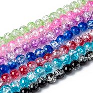 Baking Painted Crackle Glass Bead Strands, Two Tone, Round, Mixed Color, 8mm, Hole: 1.3~1.6mm, about 100pcs/strand, 31.4 inch(CCG-S001-8mm-M)